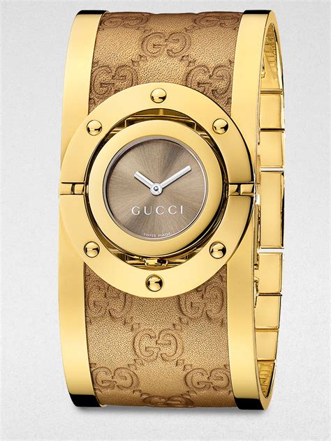 gold leather watch gucci womne